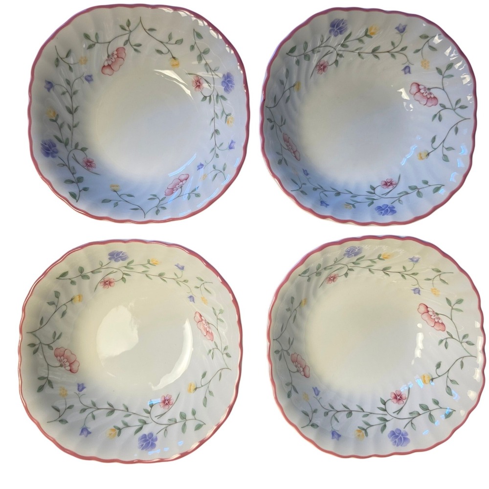 Johnson Brothers Summer Chintz Fruit Bowls Set of 4 Pink Floral Scalloped 6.25"